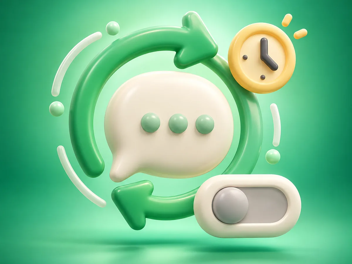 3D clay illustration of a chat bubble with a refresh arrow and a toggle switch