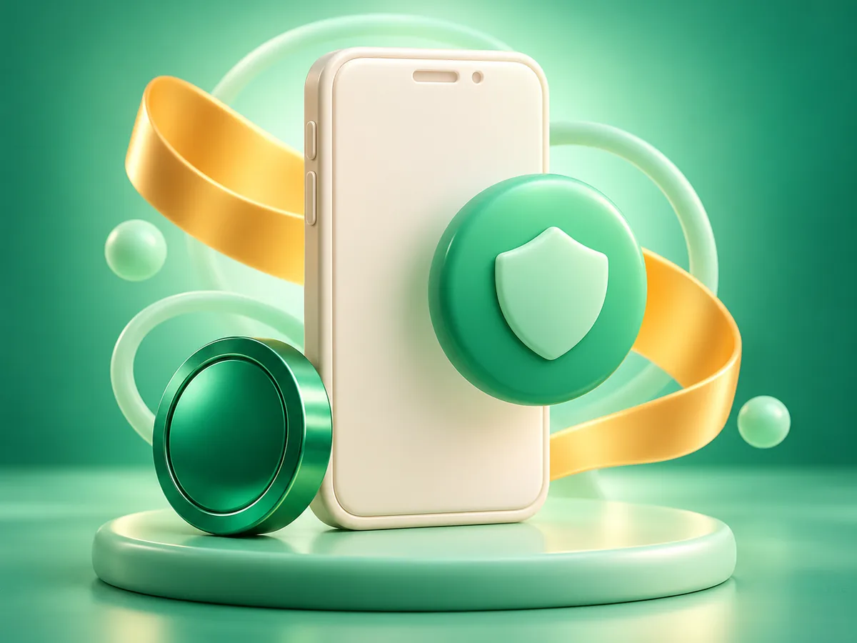 3D clay illustration of a phone with a green payment badge and a coin