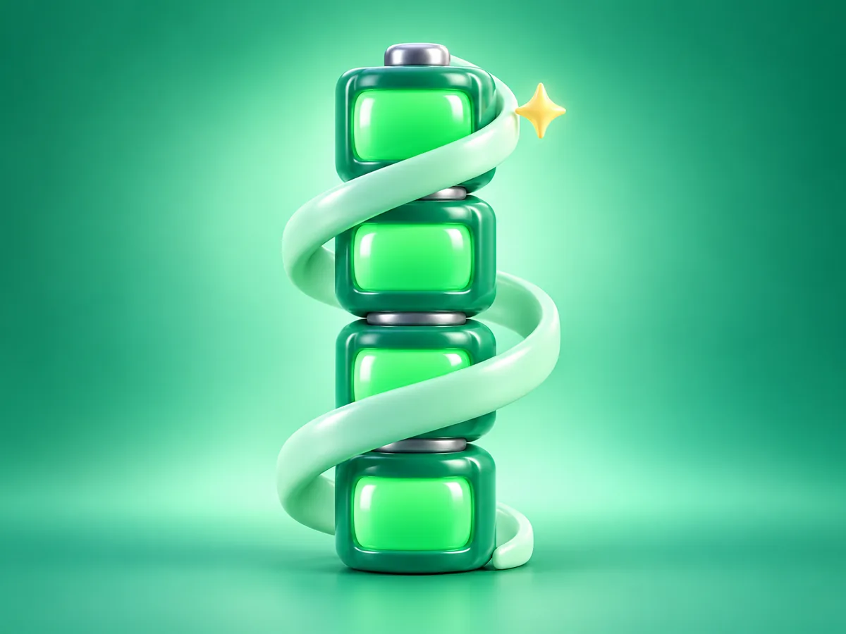 3D emerald clay stack of power cells with a glowing top cell