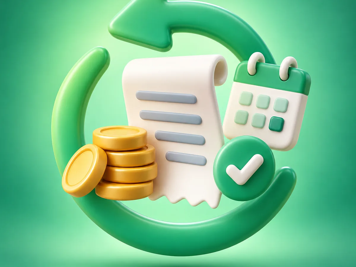3D clay illustration of a receipt, refund coins and a calendar