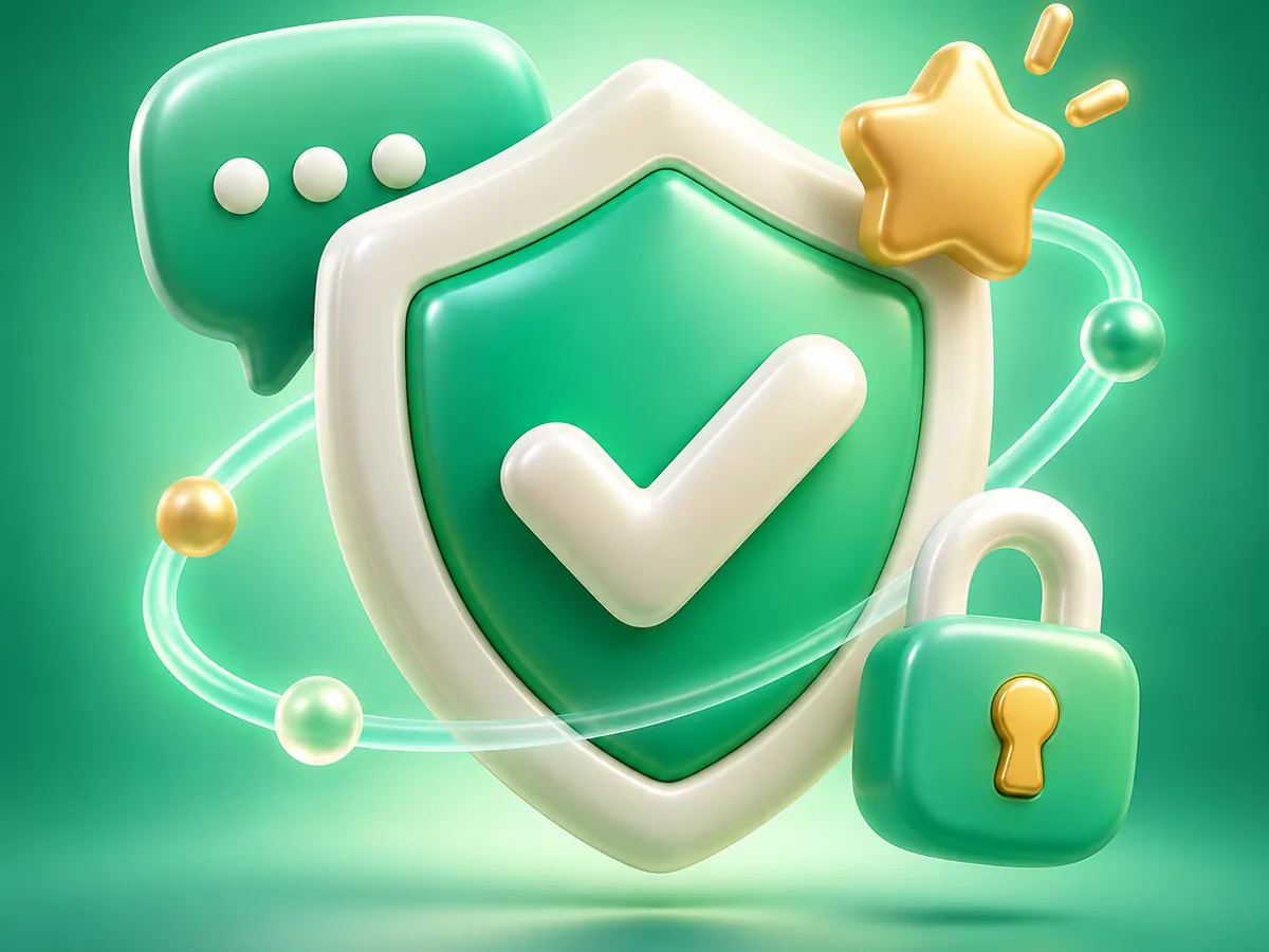 3D clay illustration of a shield with a check mark protecting an account