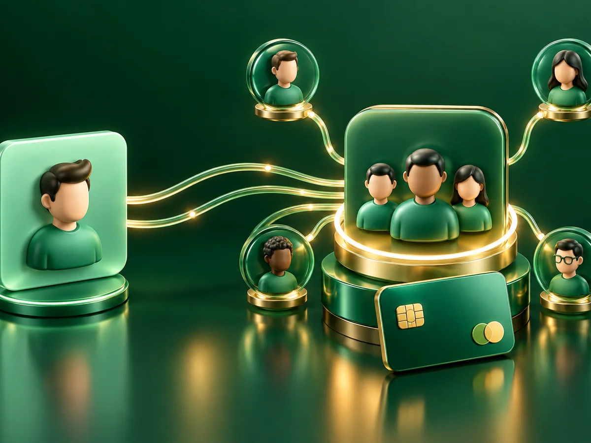 3D clay comparison of one personal Plus account and a connected Business team workspace